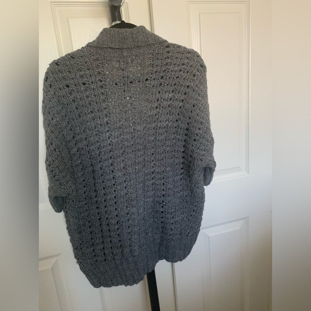 Express Charcoal Gray Open Front Crochet Sweater - image 3